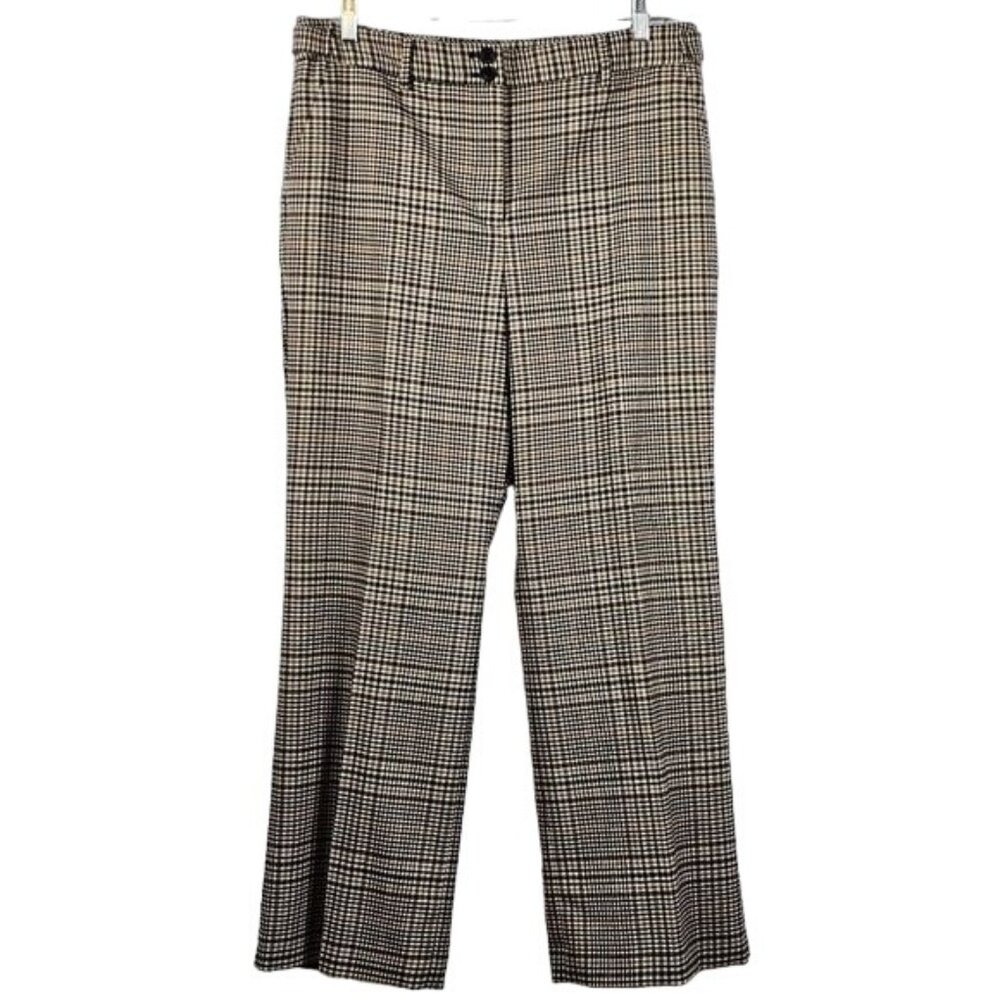 Talbots Wide Leg Wool Trousers 16P Glen Check Plaid High Waist Quiet Luxury NWT